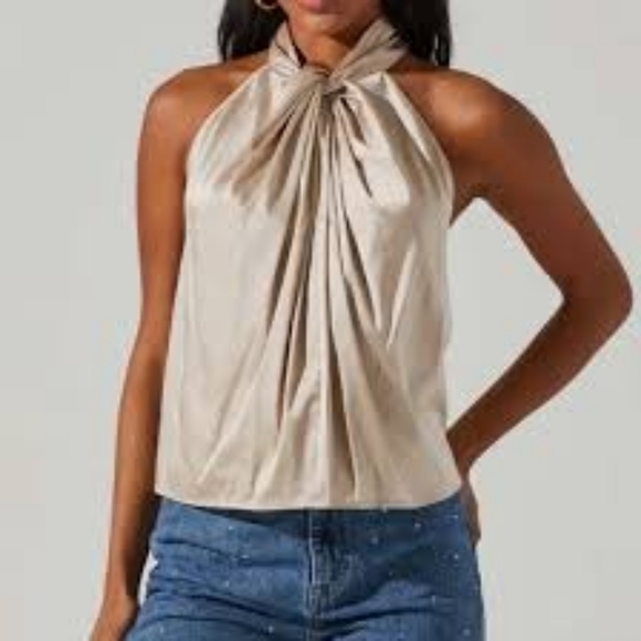 Astr Tops - ASTR Satin Sleeveless High-Neck Top